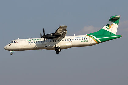 Yeti Airlines ATR aircraft on approach for an Everest scenic flight